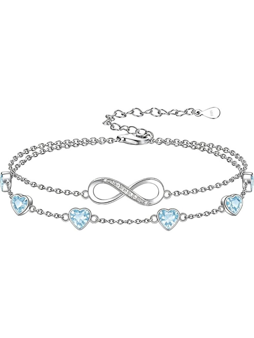 Adjustable 925 Sterling Silver Infinity Birthstone Charm Bracelet/Anklet